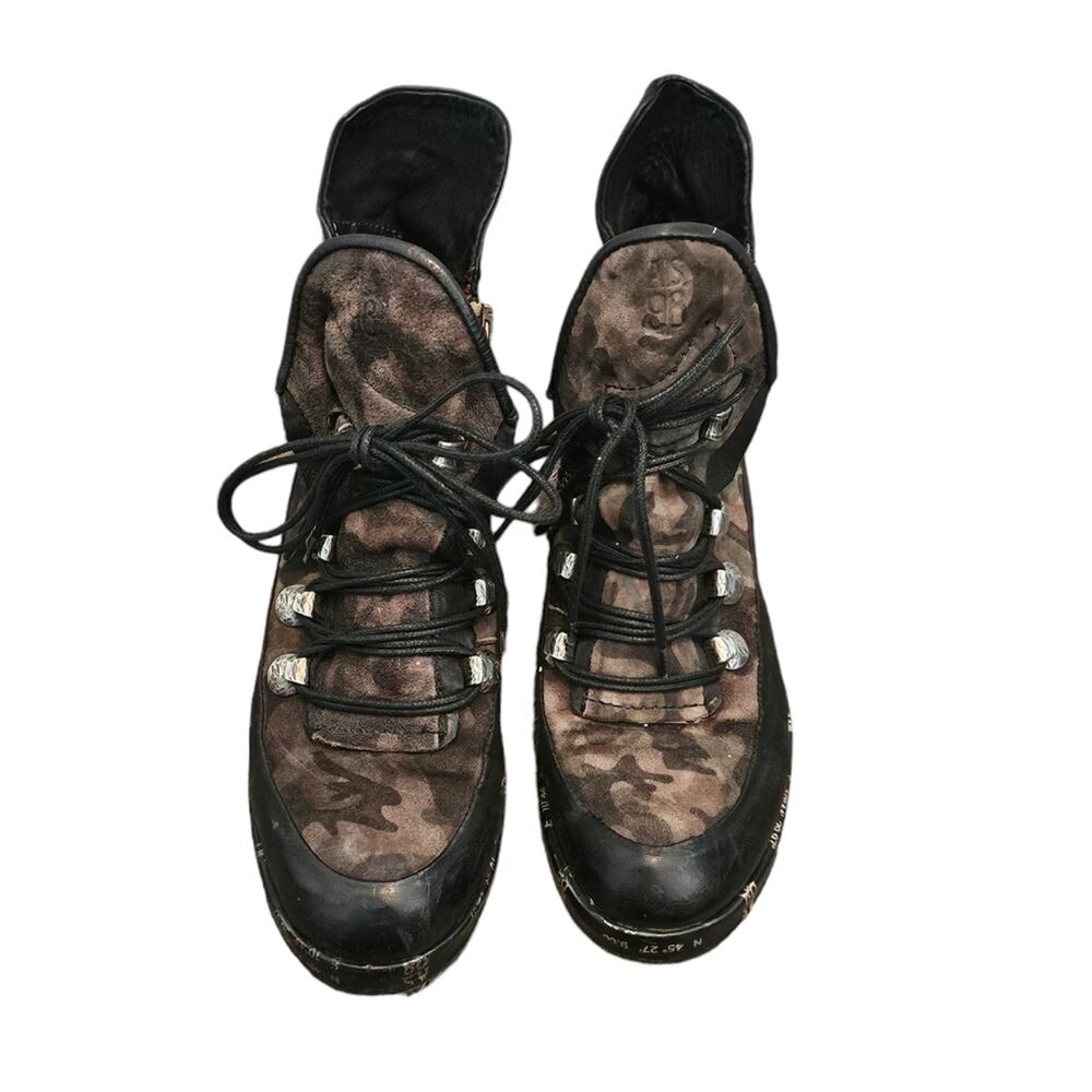 A.S 98 Black and Camo Combat Zippered Moto Biker Boots Size 36 US 6